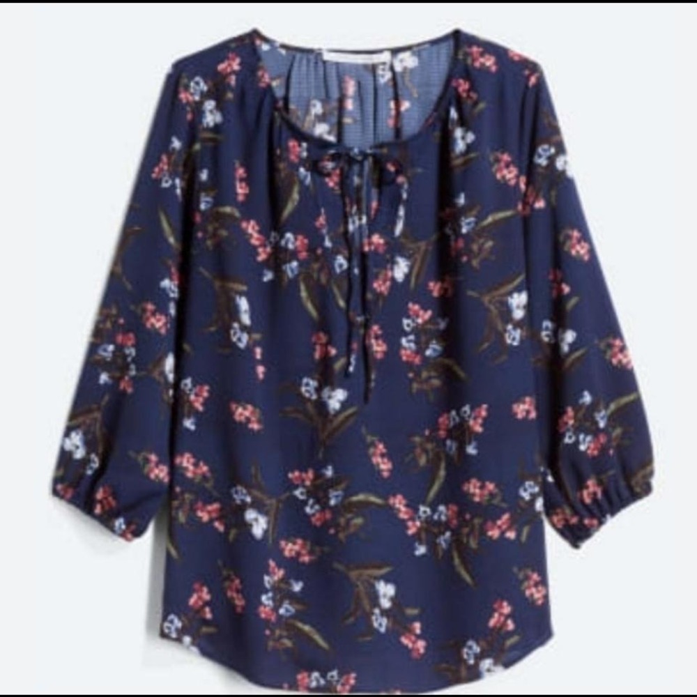 Womens Tunic 3X Navy Floral 3/4 Sleeve Stitchfix Blue Tunic Blouse Top Plus Size